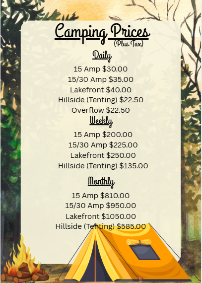 2026 campsite prices for website